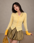Contrast Wave-Edge Knit Cardigan