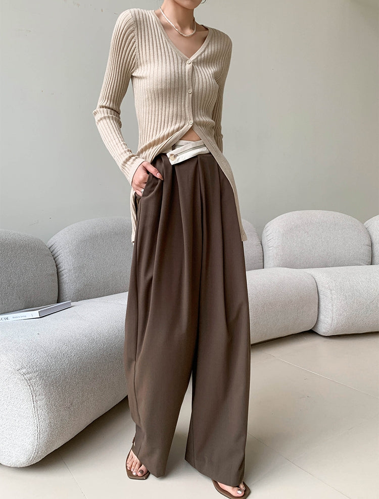 Khaki Long-Sleeve Knit Cardigan