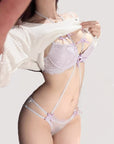 Romantic Purple Bow Halter Push-Up Lingerie