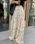 Summer Ink Print Wide-Leg Pants