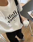 Letter Rhinestone Tide Round Neck Tee