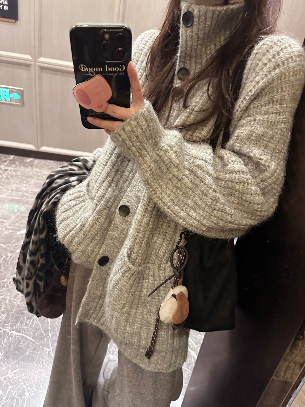 Korean-style wool knit cardigan with a relaxed, stylish design