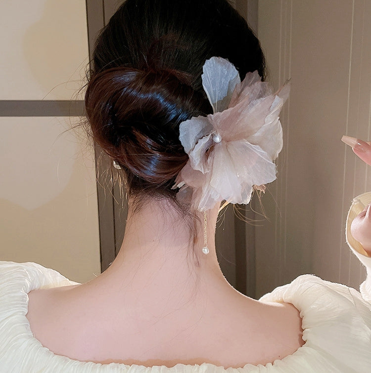 New Chinese Style Pearl Tassel Fabric Sweet Hairpin