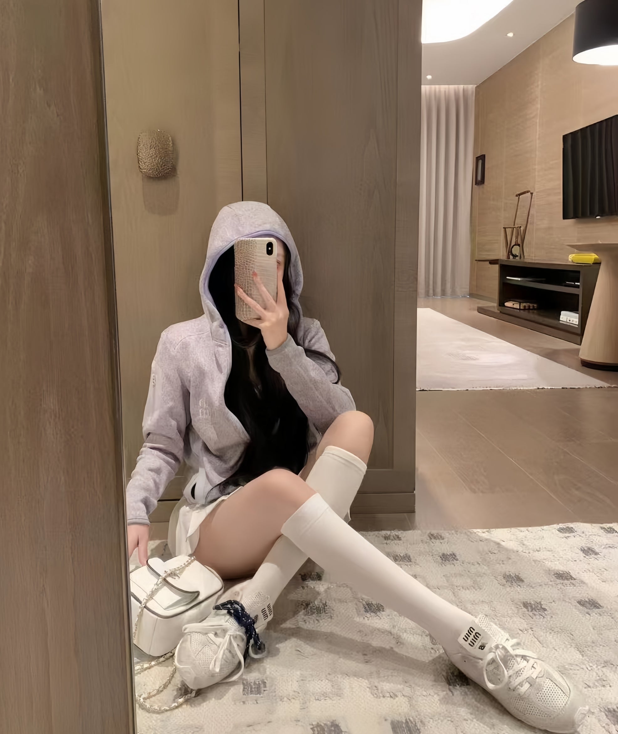 Zip-Up Knitted Hoodie with 3D Embroidered Logo