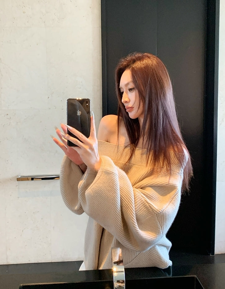 Asymmetrical Shoulder Chunky Knit Sweater