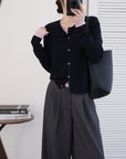 MIU-Style Wool-Blend Layered Knit Cardigan