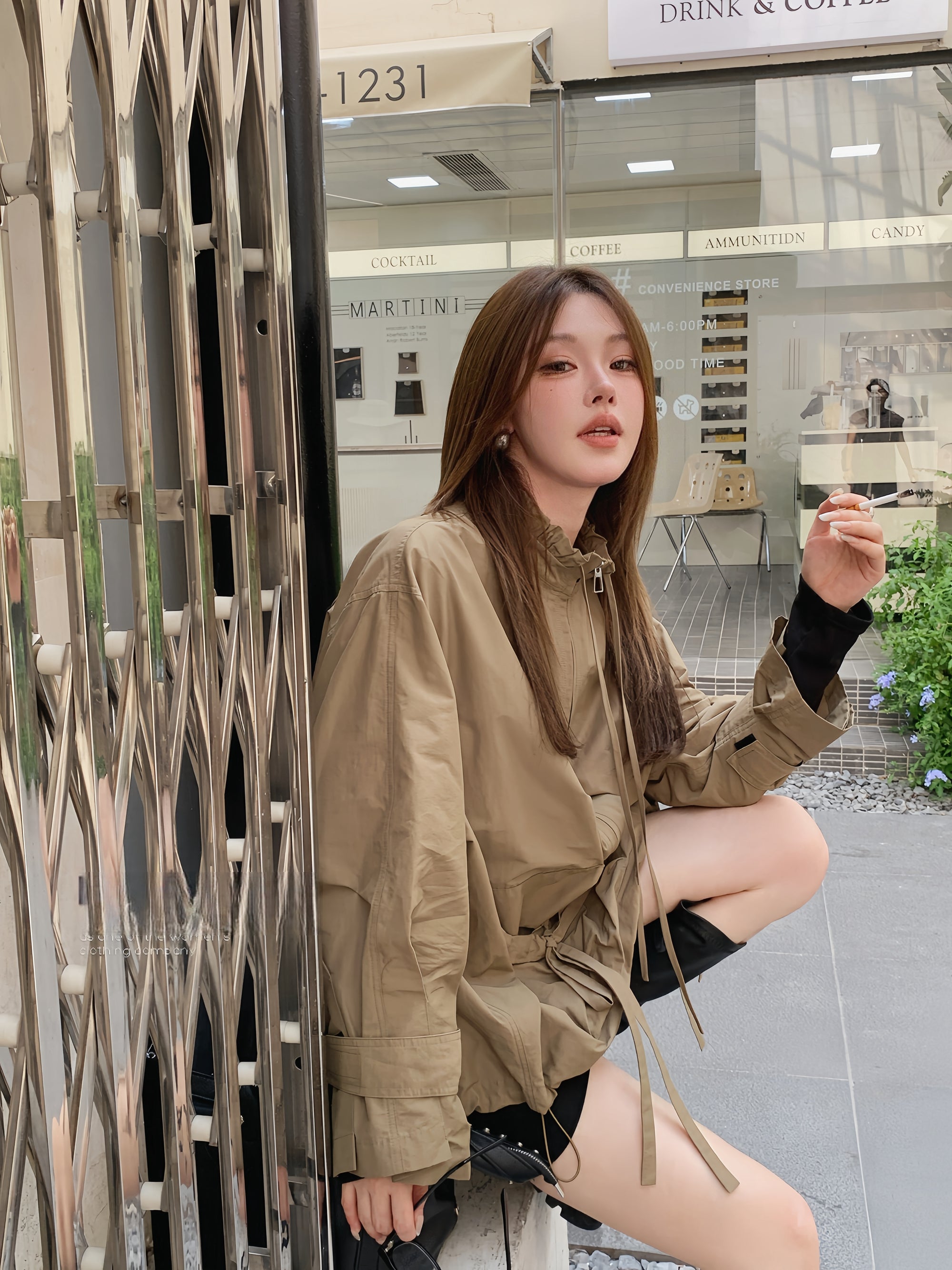 Casual Utility-Style Jacket with Straps