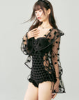 Korean-Style INS Sweet Aesthetic Cut-Out Waist One-Piece Swimsuit + Cover-Up 2-Piece Set