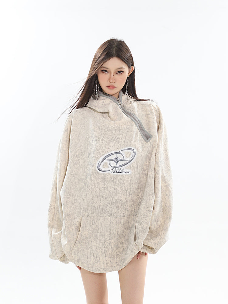 Spring/Summer New Arrival Unique Asymmetric Zipper Off-Shoulder Sweatshirt