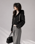 Short Plush Mink-Lined Cropped Hoodie Jacket