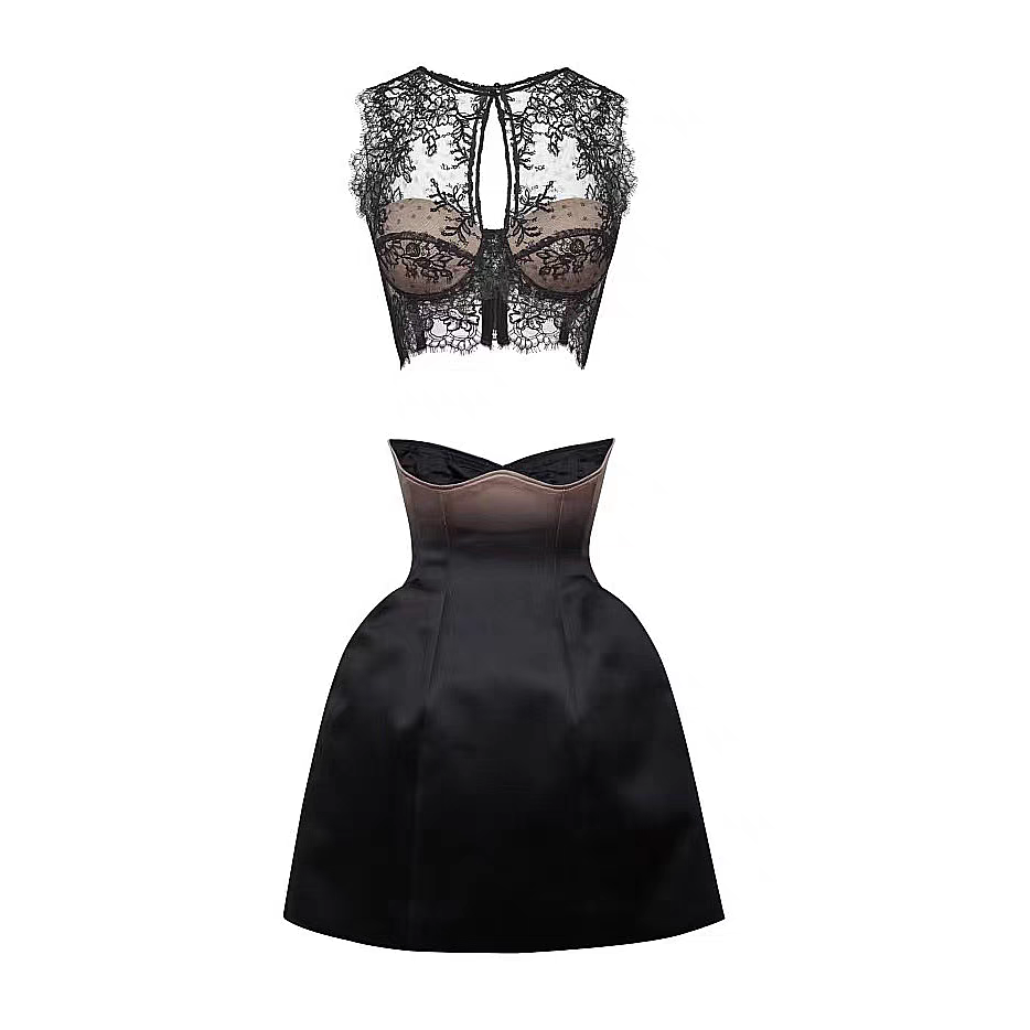 Thai Semi-Luxury Hollow-Out 2-Piece Dress Set