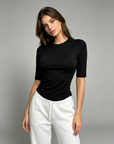 High-Stretch Cotton Half Sleeve Top