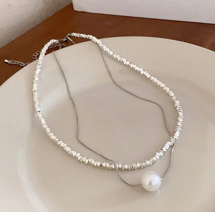 Silver Shimmer Layered Double Necklace