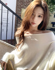 Stylish Asymmetrical Shoulder Knit Long-Sleeve Top