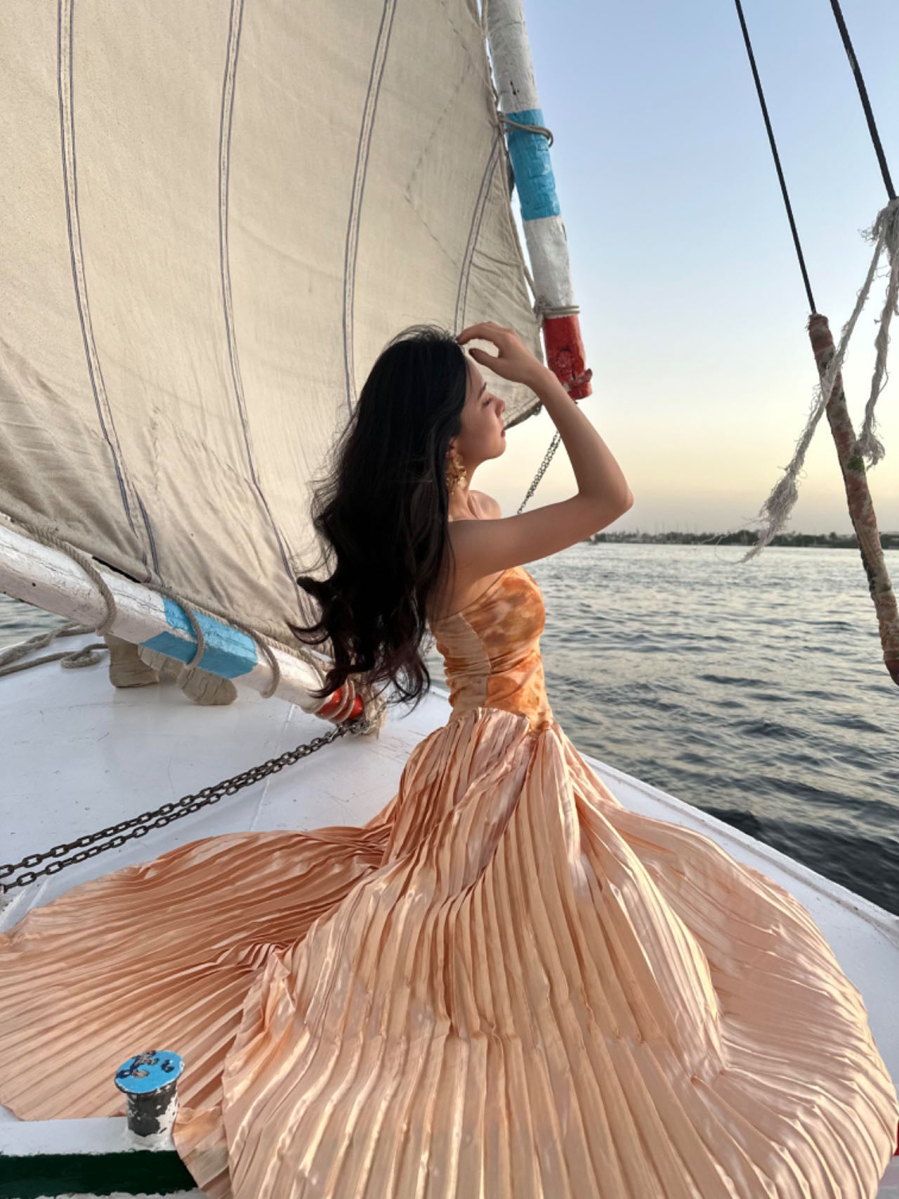 High-End Custom Ombre Print Pleated Strapless Maxi Dress
