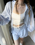 Striped Long-Sleeve Shirt + Shorts Set