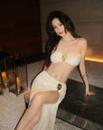 Luxury Gold Foil 3-Piece Swimsuit Set with Slit Skirt