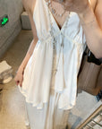 Soft White Tea Satin Deep V-Neck Camisole