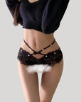 French Rivet Open-Crotch Bow Low-Waist Panties
