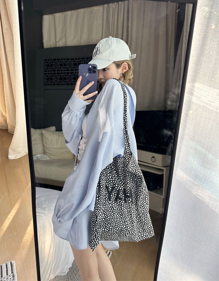 Striped Long-Sleeve Shirt + Shorts Set