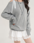 Off-Shoulder Lace Patchwork Knit Dress