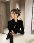 New Chinese Style Slim Fit Knit Top with Small Mandarin Collar