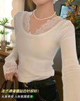 Delicate Lace Patchwork Fitted Knit Top