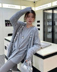 Relaxed Sequin Knit Cardigan with Sheer Details