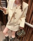 Wool Blend Bouclé Tweed Set with Golden Buttons