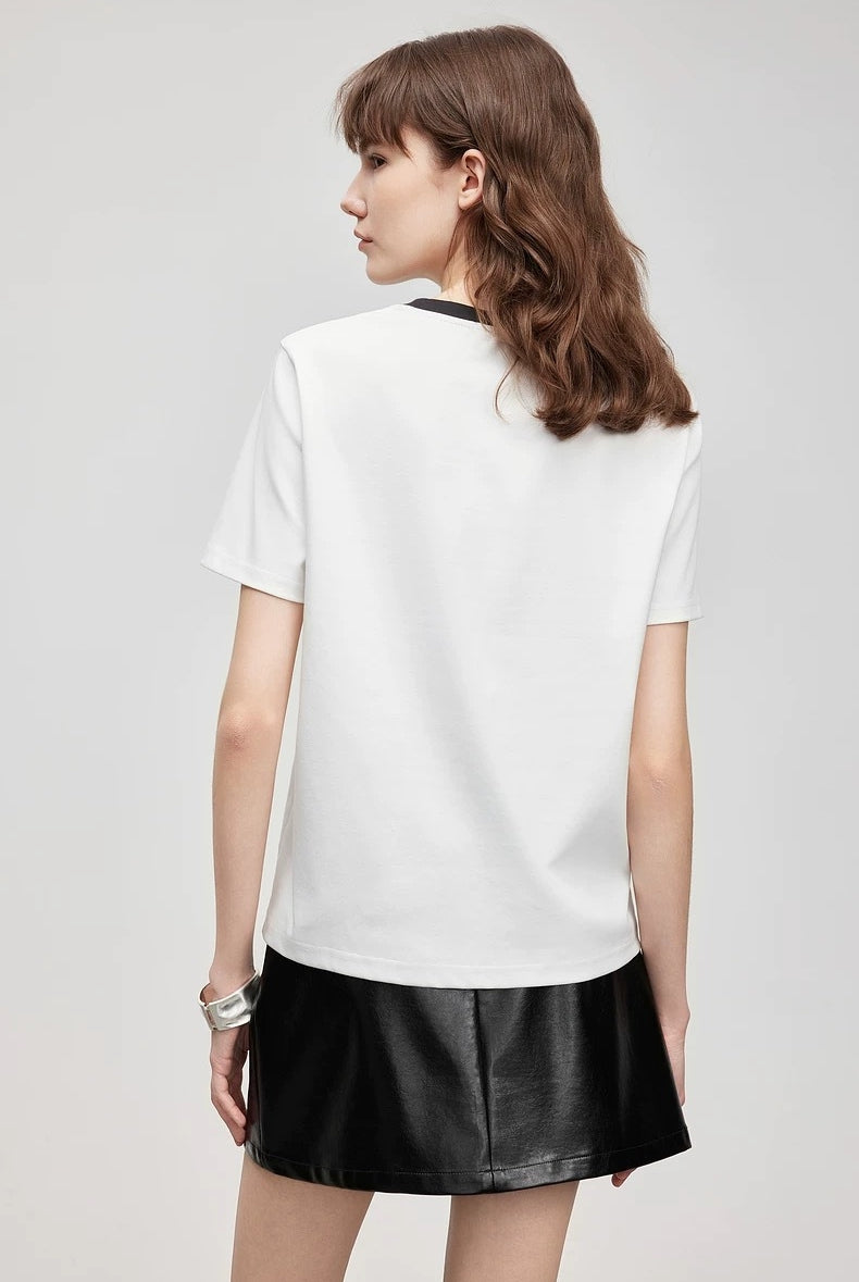 ELLE French-Style Crewneck Contrast Cotton Tee