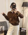 Rouje Kelly Embroidered Knit Cardigan in Maillard Tones