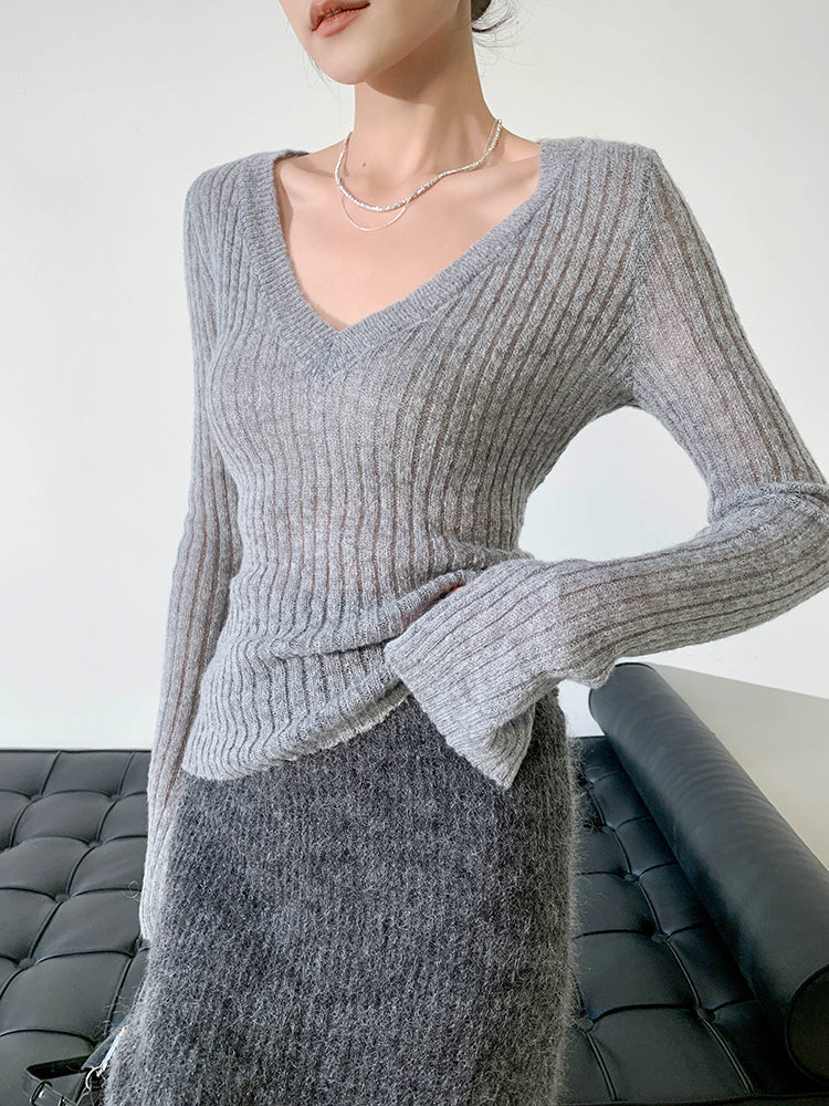 V-Neck Elegant Versatile Knit Top