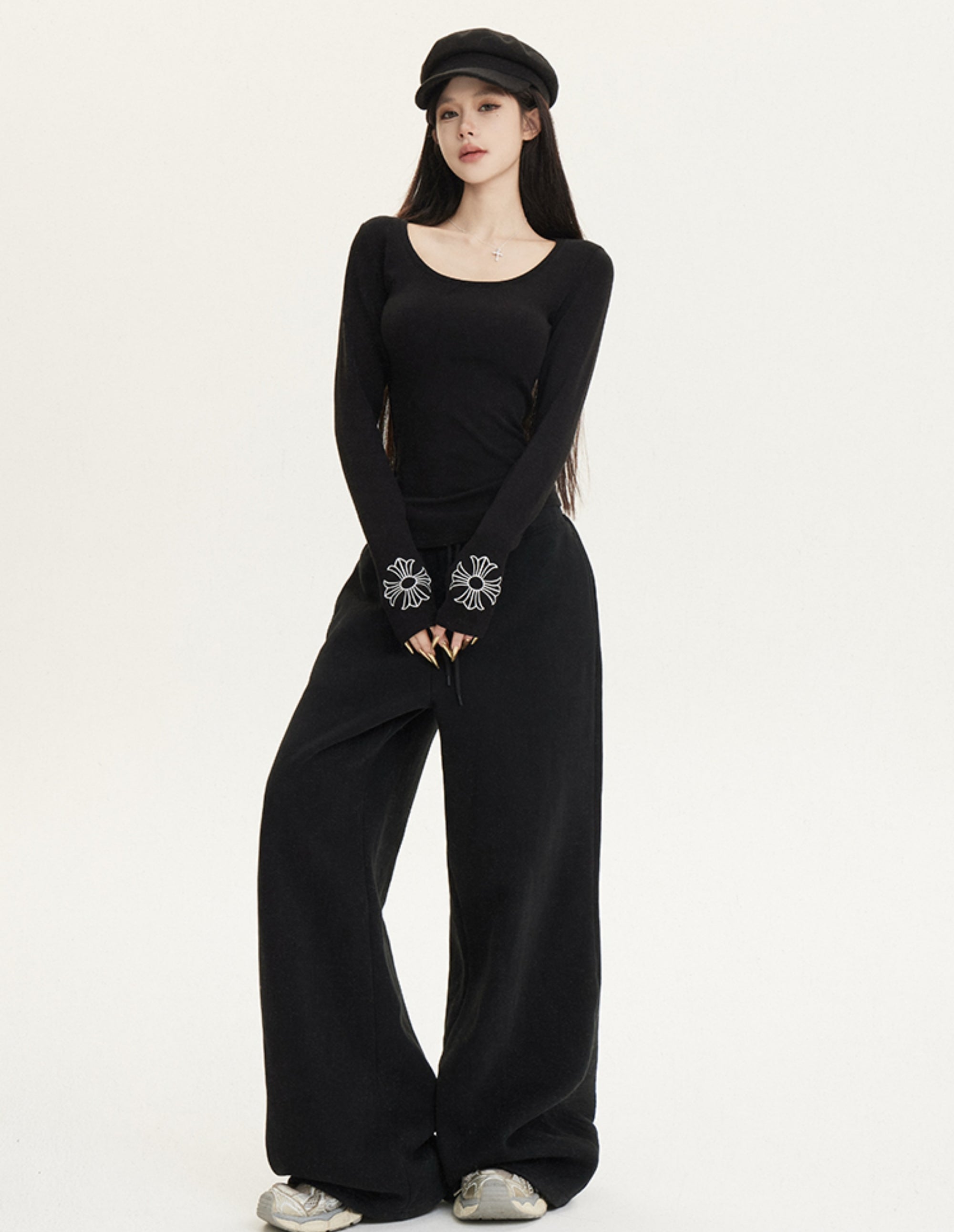 Dark Aesthetic Fleece-Lined Chrome Hearts-Inspired Set
