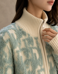 Letter Jacquard Wool Thick Jacket