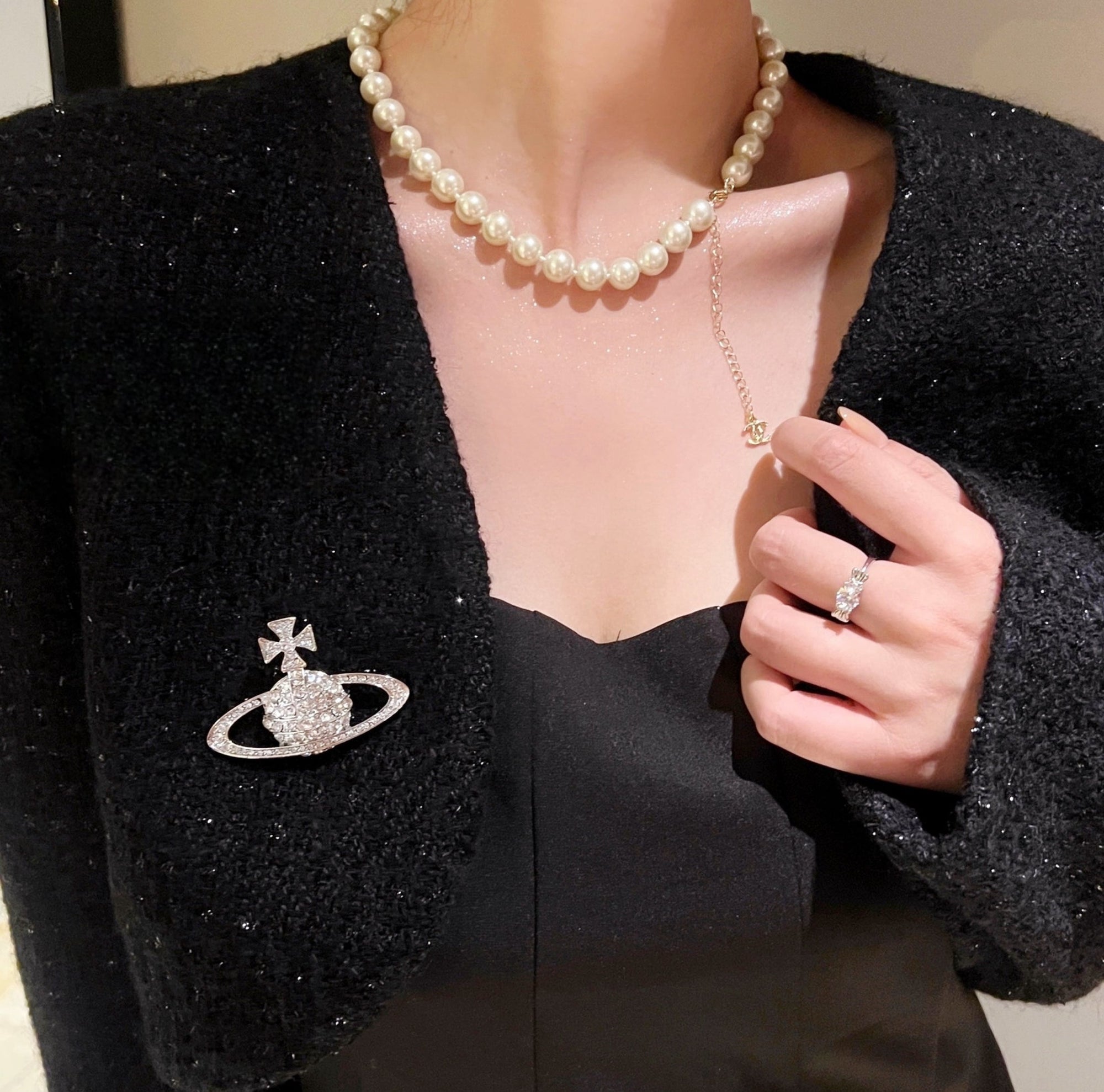 Saturn Full Rhinestone 3D Brooch