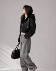 Short Plush Mink-Lined Cropped Hoodie Jacket