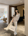 Snowflake Tencel Cotton Layered-Look Half-Placket Shirt+PANT