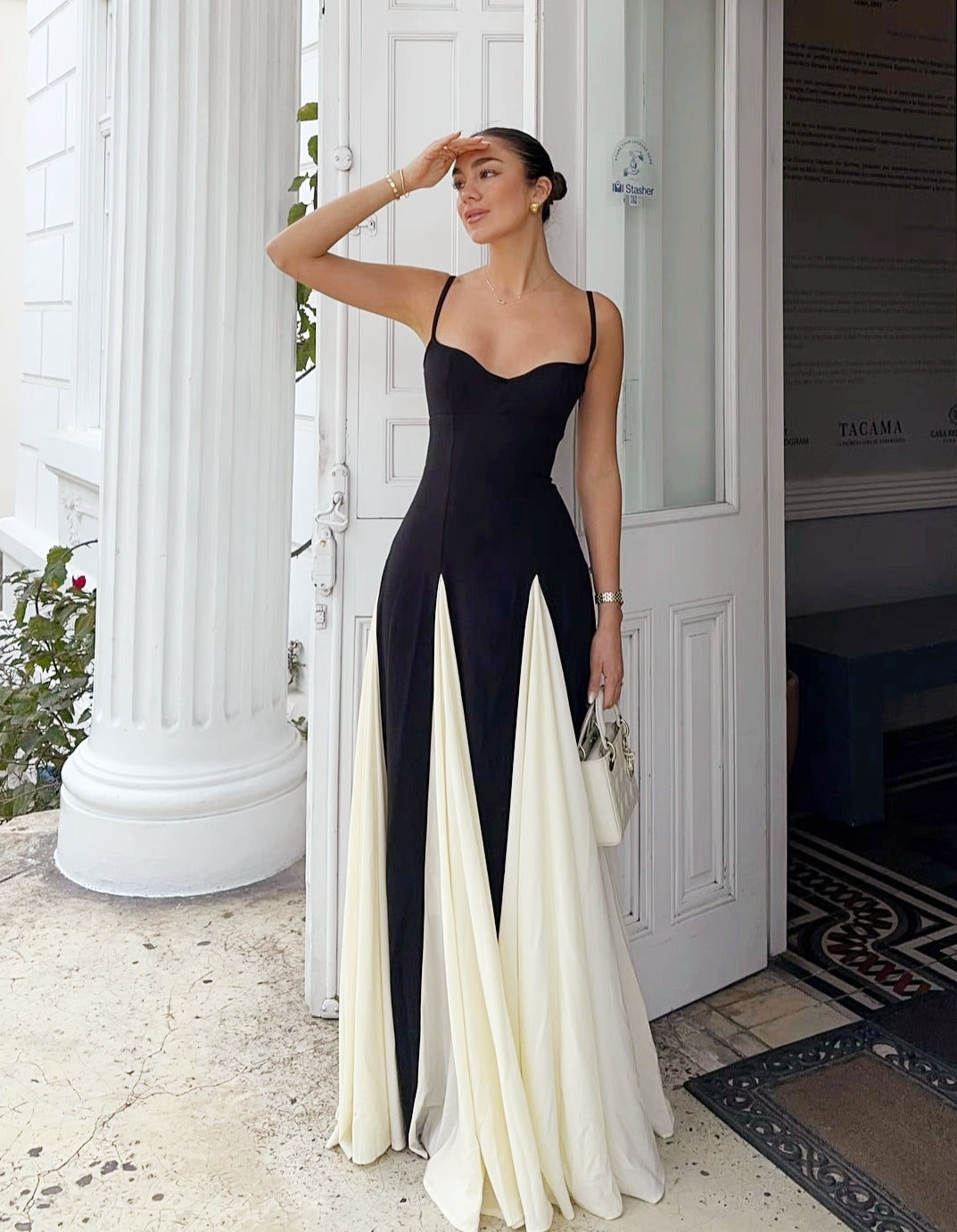 Black and White Patchwork Maxi Slip Dress