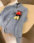 Washed Denim Jacket with Mickey Embroidered Plush Detail