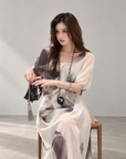 Ink Wash Print Maxi Skirt