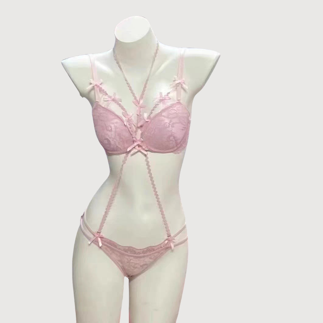 Romantic Purple Bow Halter Push-Up Lingerie