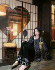 New Chinese Style Satin Embroidered Down Jacket (Without Fur Scarf)