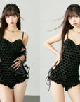 Korean-Style INS Sweet Aesthetic Cut-Out Waist One-Piece Swimsuit + Cover-Up 2-Piece Set