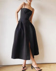 Linen Fabric Slip Dress Classic Little Black Dress