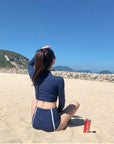 Korean-Style High-Waist Two-Piece Swimsuit with Tummy Coverage and Sun Protection