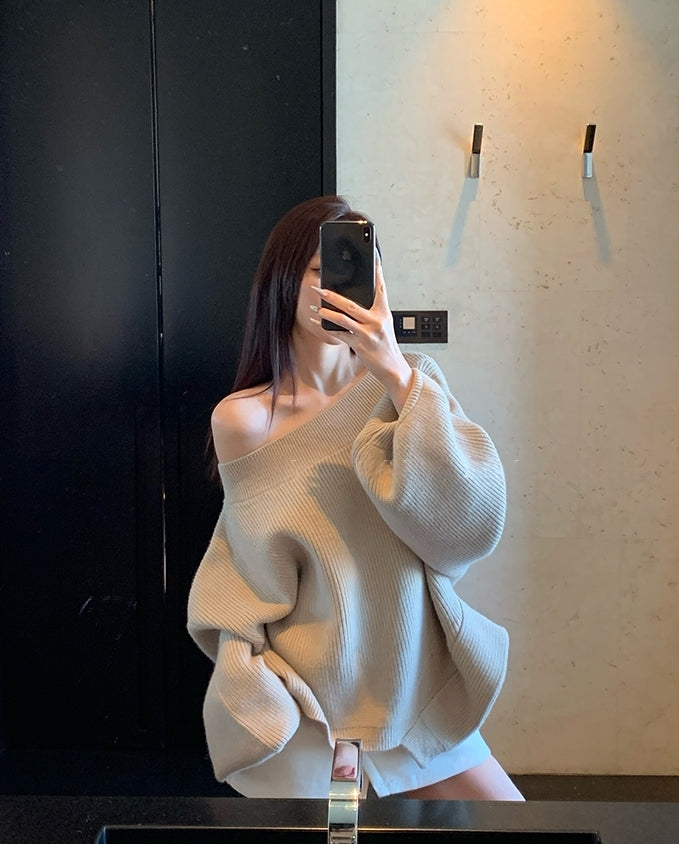 Asymmetrical Shoulder Chunky Knit Sweater