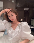 Detachable Bow Bubble Sleeve Dress