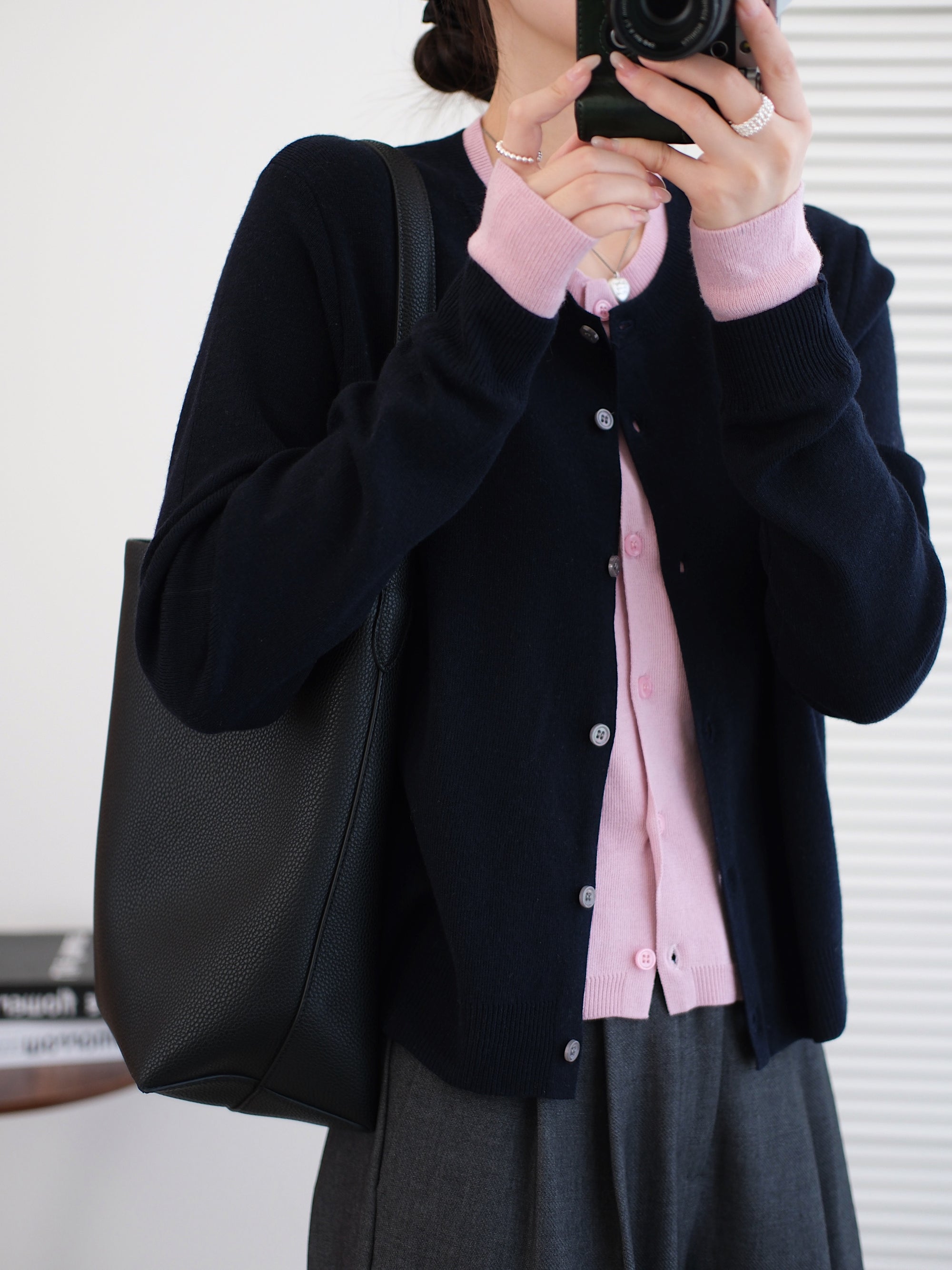 MIU-Style Wool-Blend Layered Knit Cardigan