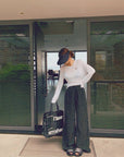Starry Rhinestone Velvet Lined Wide-Leg Pants(Dark brown)