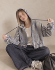Korean-Inspired Blue Striped Hooded Zip-Up